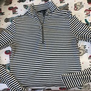 Mock Neck Striped O-Ring Zip Up Top